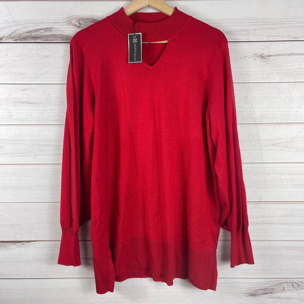 Cable & Gauge Women's Mock neck Cut Out Rhinestone Sweater Top Size XL NWT